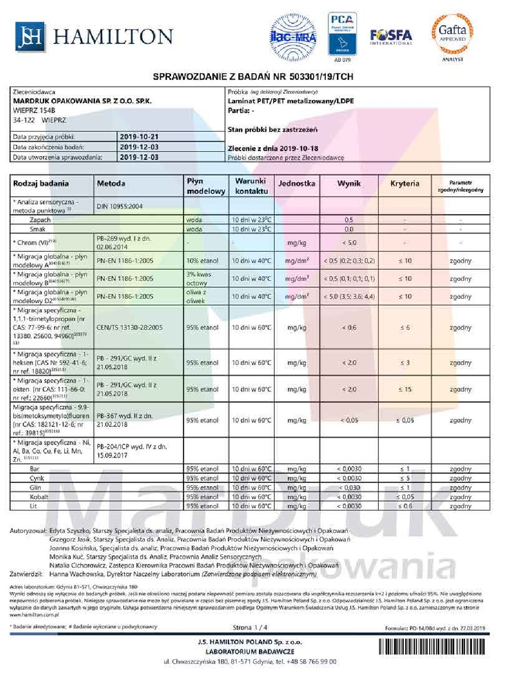 Folia PET transparent z nadrukiem + Folia PET metalizowana + Folia LDPE